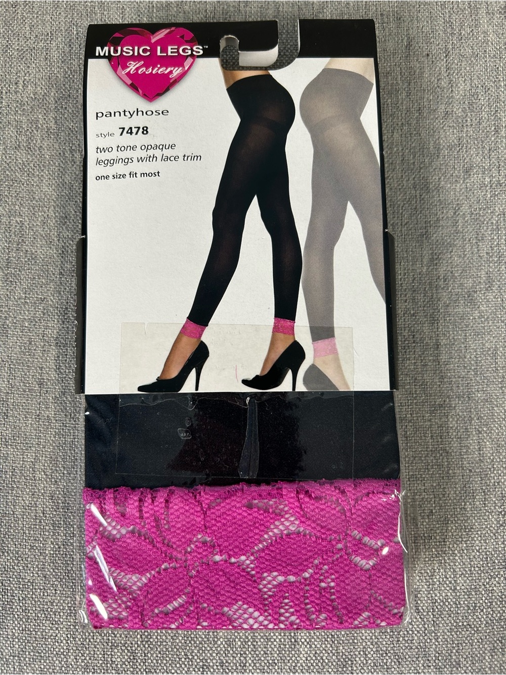 Music Legs Bright Pink Lace-Trim Opaque Leggings